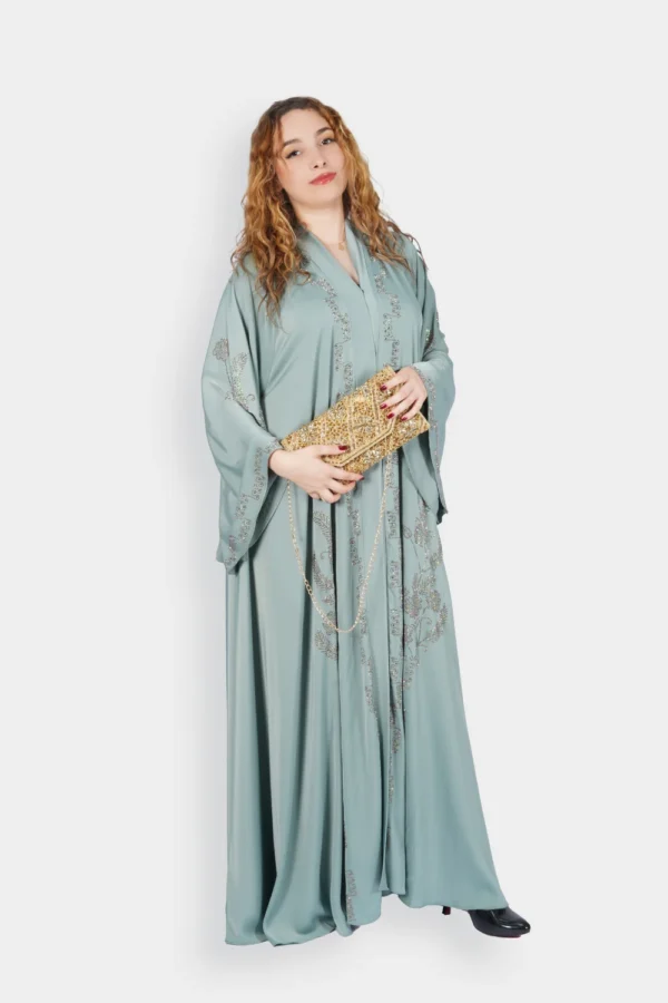 عباية فاخرة بلون أخضر باستيلي – Raneme – Image 5