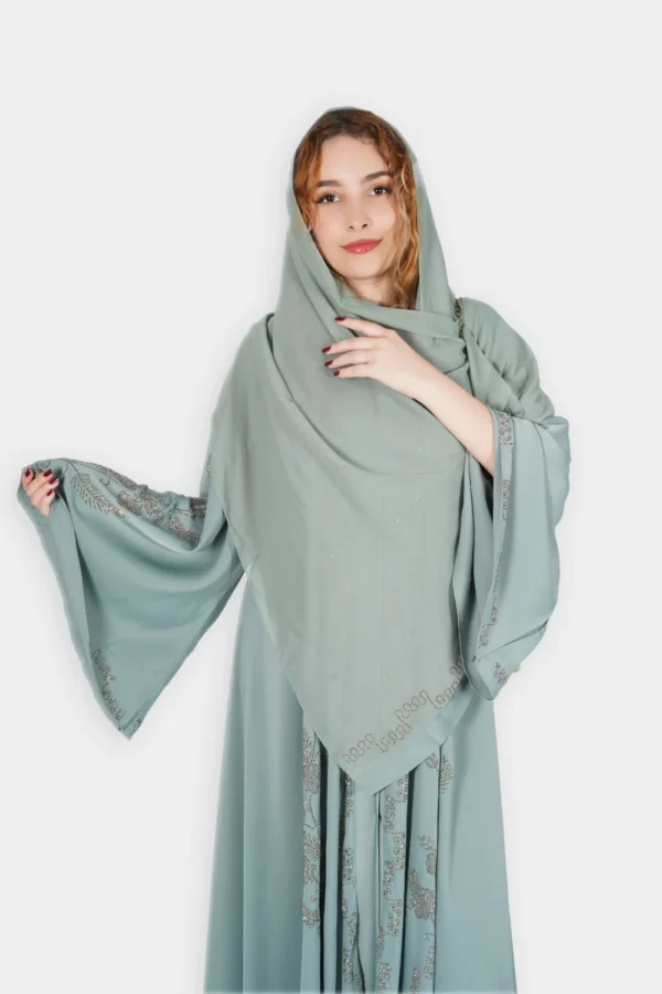 عباية فاخرة بلون أخضر باستيلي – Raneme – Image 2