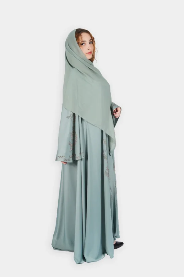 عباية فاخرة بلون أخضر باستيلي – Raneme – Image 4